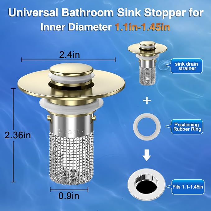 Bathroom Sink Drain Strainer,(4PCS) Pop-up Sink Drain Strainer with Removable Stainless Steel Strainer Basket Hair Catcher, Bathroom Sink Strainer for Bathroom Sink Stopper Replacement