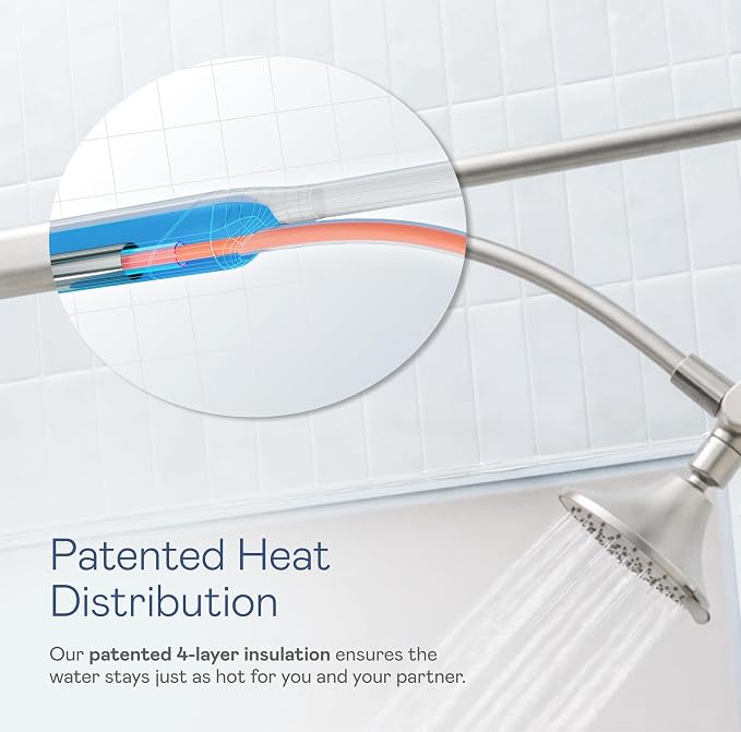 BOONA Tandem Shower as seen on Shark Tank | Dual Shower Head for Couples | Brushed Nickel, One Showerhead