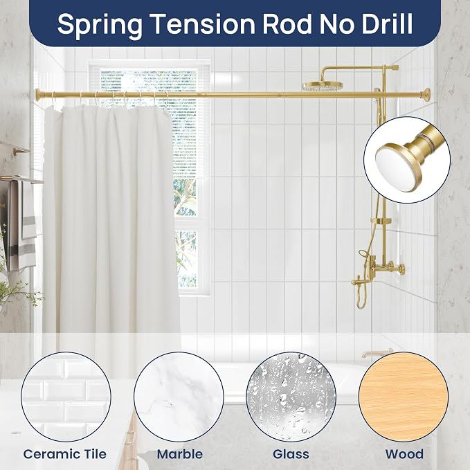 ENJOYBASICS 1" Gold Shower Curtain Rod, 30-88" Adjustable, Secure Tension | Easy No-Drill Installation, No Tools, No Gaps, Sturdy Rust-Resistant Steel, Sag-Resistant Design, Tubs, RVs, Apartments