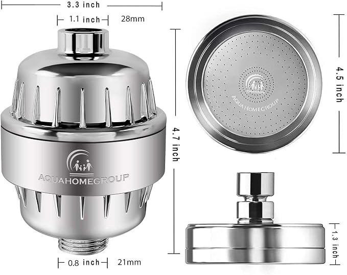 AquaHomeGroup Filtered Shower Head, 20+3 Stage, Reduces Chlorine, Chrome | Shower filter 20+3 stage, reduces chlorine and odor, high output, wall-mount, chrome finish, stainless steel