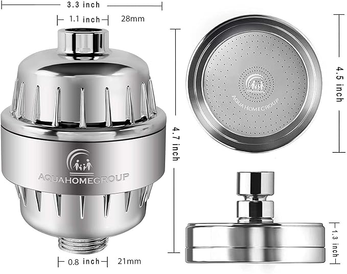 AquaHomeGroup Handheld Shower Filter, 20+3 Stage, 1.8 GPM, Chrome | Shower head 20+3 stage filtration, KDF media, reduces chlorine, heavy metals, sediment, Vitamin C E A, high pressure