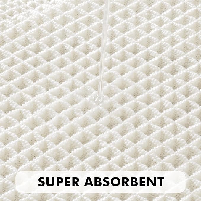 MIULEE Set of 2 Waffle Bathroom Rugs White Boho Bath Mat 17x24+18x30 in | Looped Design, Super Absorbent, Non Slip, Washable, Ultra Soft, Rubber Backed, Bathroom Mats for Floor Tub Shower