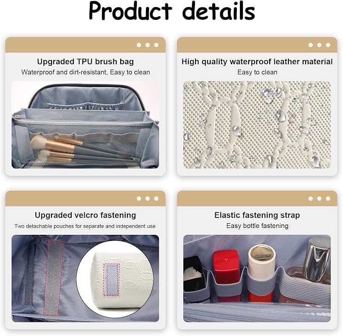 BOYATU Travel Makeup Bag Cosmetic Bags for Women: 3-Piece Makeup Bag Set | | Up to 20 3.4-oz Bottles | 180° Open-Flat Toiletry Organizer for Travel Essentials | Gift-Ready | (G-2-White)