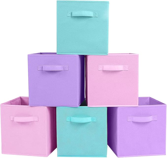 ShellKingdom Storage Bins, Foldable Fabric Storage Cubes And Cloth Storage | Storage Organizer For Closet And Toys, 10.5x10.5x11 INCH, 6 Pack (Lavender+Light Blue+Pink)