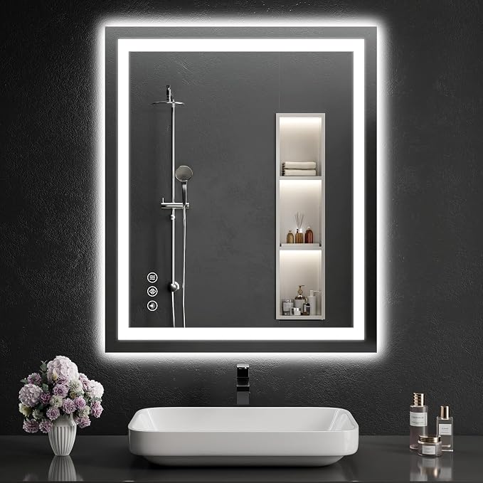 30"x36" LED Bathroom Mirror with Lights, Dimmable, Anti-Fog, Lighted Bathroom Vanity Mirror for Wall, Backlit + Front Lit, Memory Function, Shatter-Proof, Tempered Glass