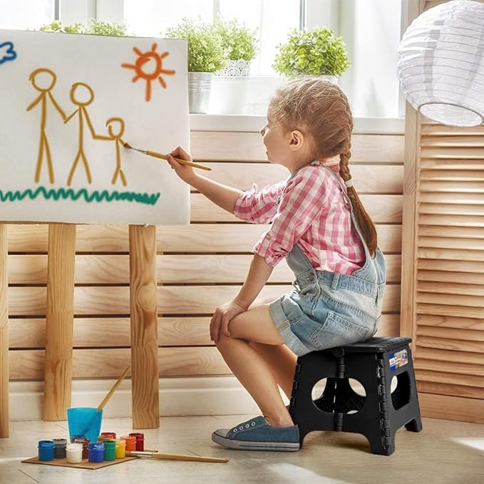 ACKO Folding Step Stools 11 Inch, 2 Pack, 300 lbs, Black | Lightweight Collapsible Stools for Adults and Kids with Handles, Non-Slip, for Kitchen, Bathroom, Bedroom and Closet