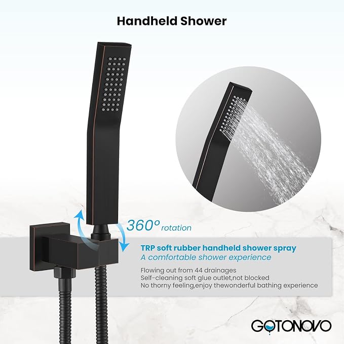 gotonovo Shower Faucet Set with Handheld Spray Oil Rubbed Bronze,8'' Head | SUS304 Rainfall Shower Head and Handle Set System Fixture,Pressure Balance Valve Trim Kit,Single Handle,Wall Mount,All Metal