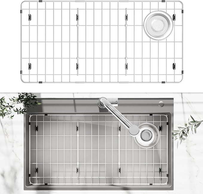 1Pack Stainless Steel Sink Protectors, 28-1/4" x 14.37" x 1-1/4" | Rear Drain, Used in the Kitchen Sink, Anti-clogging, Anti-scratch, Easy to Clean, Rust Resistant, Include 1Pcs Sink Strainer