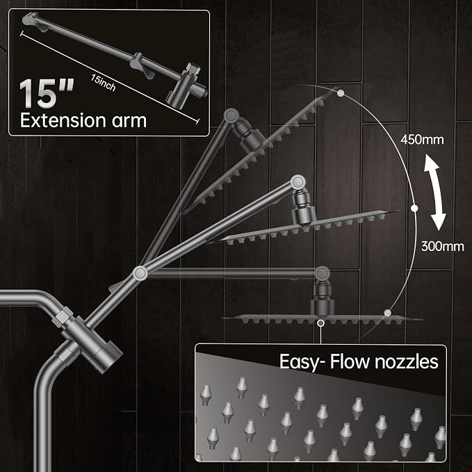 Veken All Metal 10" Luxurious Gray Rain Shower Heads with Handheld Spray | Dual High Pressure Shower Head,Square Detachable Rainfall Showerhead with Extension Arm,Regaderas Para Shower,Ducha Para Baño