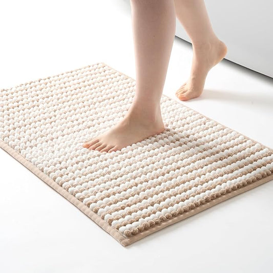 FRESHMINT Chunky Ombre Chenille Bathroom Rug 20"x32", Water Absorbent Soft Bath Rugs for Bathroom Floor, Thick Non Slip Bath Mat Washable Quick Dry Shower Mats, Beige and White | Water Absorbent, Soft Bath Rugs for Bathroom Floor, Thick Non Slip, Washa...