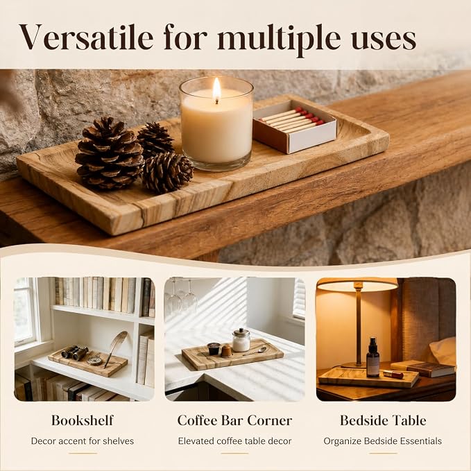 Sandstone Tray for Bathroom Countertop, Rectangular Stone Decorative Tray, Vanity Tray for Makeup, Perfume, Skincare, Jewelry & Bathroom Accessories (Earth Tone)