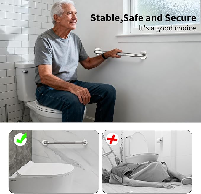 ZUEXT 16 Inch Brushed Nickel Anti Slip Shower Grab Bar with Knurled Grip | Bathroom Balance Support Rail, Assist Handle for Handicap Elderly Seniors, Wall Mounted Stainless Steel Bath Safety Handrail