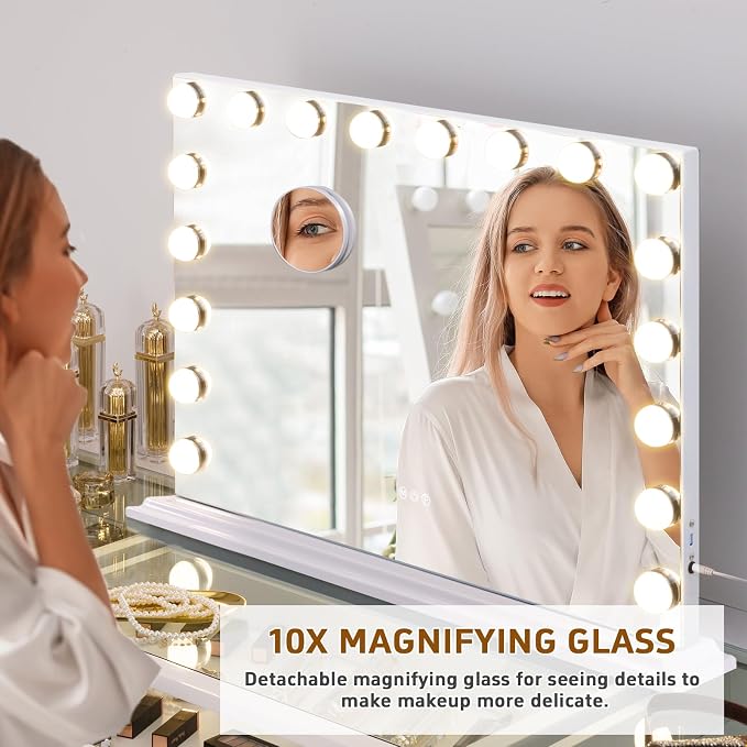 FENCHILIN Vanity Mirror with Lights, Hollywood Lighted Makeup Mirror with 18 Dimmable LED Bulbs for Dressing Room & Bedroom, Slim Metal Frame Design, White