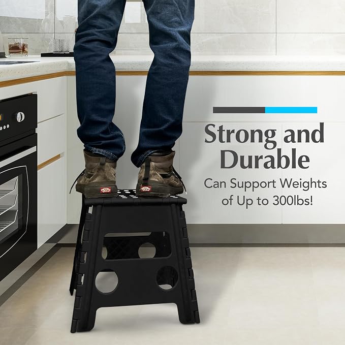 Handy Laundry Folding Step Stool 13 Inch, Black, Non-Slip Holds 300 lbs | 13 Inch, Black, Foldable Collapsible Step Stool, Non-Slip, Holds 300 lbs, Kitchen Bathroom Bedroom, Adults