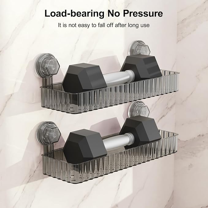 Adhesive Shower Caddy Suction Cup Shower Shelves for Inside Shower No Drilling Bathroom Organizers and Storage Wall Shelf Rack Clear(black,square)