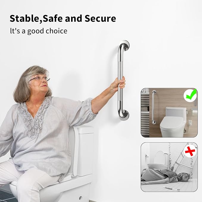 Anti Slip Shower Grab Bar 20 Inch,Chrome Stainless Steel Bath Grab Bar | Knurled Bathroom Safety Rail, Shower Handrail Support, Handicap Elderly Balance Assist Handles-1.25" Diameter