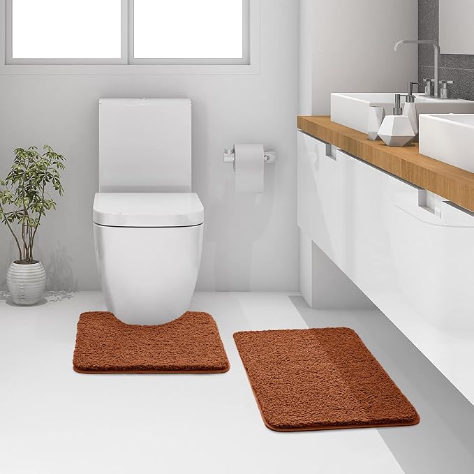 MIULEE Fall Burnt Orange Microfiber Toilet Bath Rug U-Shaped Contour 20x20 | Absorbent, Non Slip, Quick Dry, Fluffy Bath Rugs for Bathroom Floor Tub Showers, Machine Washable