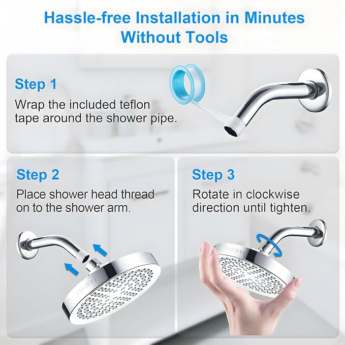 6" High Pressure Rain Shower Head, Luxury Polished Chrome Finish | 6 Inch Fixed Bathroom Showerhead, Adjustable Replacement, 90 Anti-Clog Nozzles, Removable Restrictor, Tool-Free Easy Install