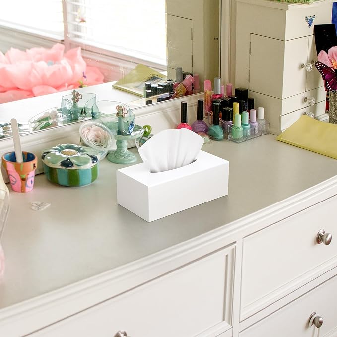 SILUT Matte White Rectangle Acrylic Tissue Box Cover | Decorative Stylish Tissue Box Holder for Bathroom, Home, Kitchen & Restaurant,Magnetic Bottom & Non-Slip Base