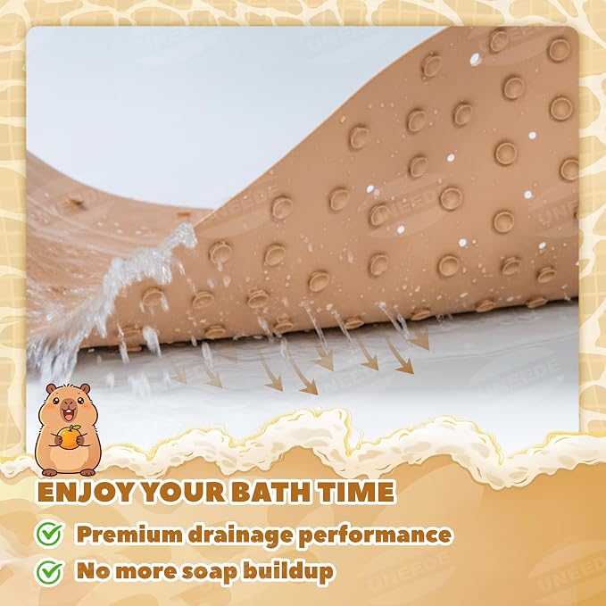 UNEEDE Non Slip Bathtub Mat for Kids | Cute Capybara Baby Bath Mat for Tub with 100+ Suction Cups, Soft Rubber Washable Bath Mat, 30x18 Inches