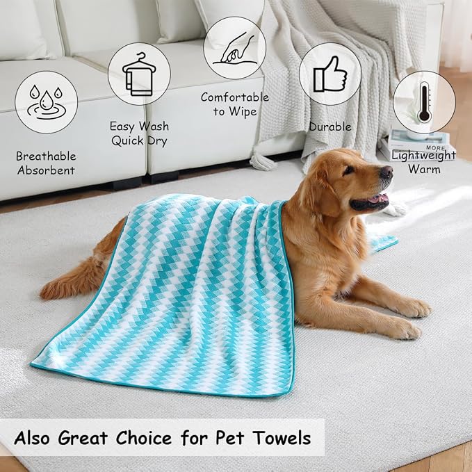 12 Pcs Aqua White Diamond Towel Set-4 Bath Towels,4 Hand Towels,4 Washcloths Soft Polyester Towels with Loop Absorbent Shower Towel Quick Dry Beach Chair Towel Family Towels for Bathroom Spa Gym Pool