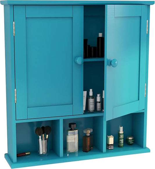 TaoHFE Turquoise Bathroom Cabinet,Bathroom Wall Cabinet with 2 Door | Adjustable Shelves,Over The Toilet Storage Cabinet,blue Bathrooms Cabinet Wall Mounted,Medicine Cabinets for Laundry