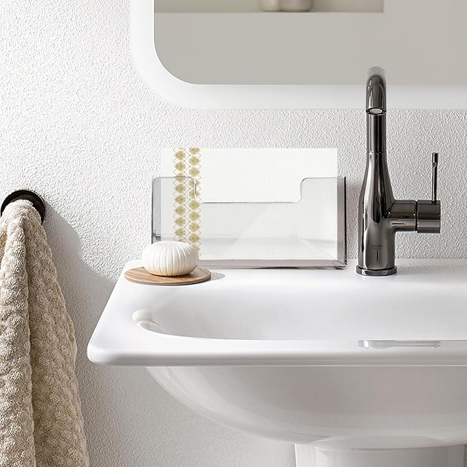 Acrylic Guest Towel Holder, Clear Bathroom Countertop Caddy | Disposable Hand Towels & Vanity Storage