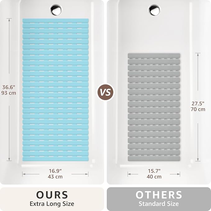 OTHWAY Shower Mat Non Slip, 36.6" x 16.9" Non Slip Soft Bath Mat for Tub, Shower Anti Slip Mat with Suction Cups, Easy to Cut Shower Floor Mat, Machine Washable Bathtub Mat, Light Blue