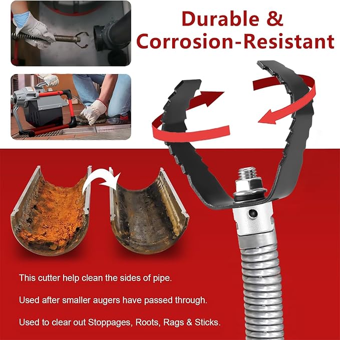 3-Piece Drain Auger Attachment Set 1-3/16" (30MM) for 4"-8" Pipe Cleaning – Includes Spiral Cutter, Grease Cutter, and Pin Key, Compatible with 1-1/4”,6/5” and 1-1/2”Cable