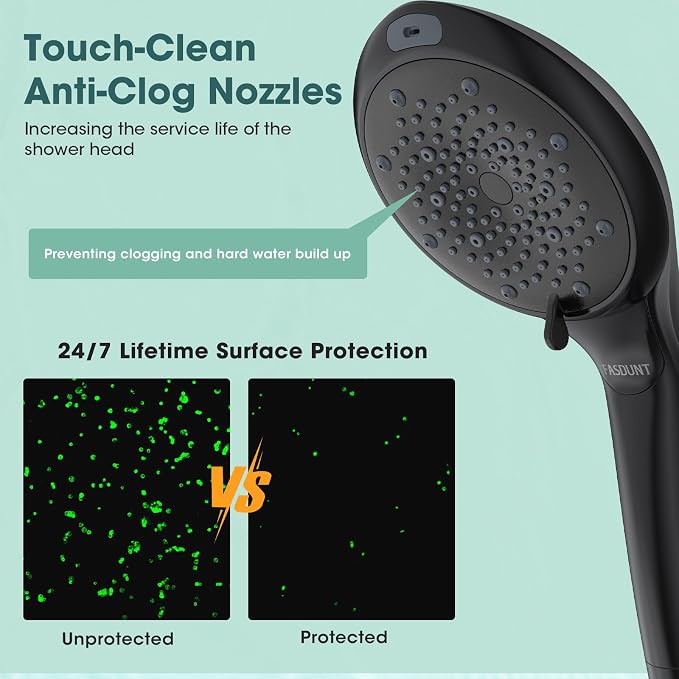 Filtered Shower Head with Handheld, High Pressure 8 Sprays, Black | 80" Long Stainless Hose, Built-in Power Wash, Water Softener Filter Beads for Hard Water - Remove Chlorine, Reduce Dry Skin