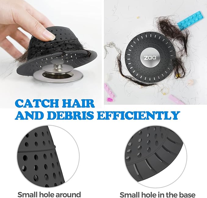 Premium Silicone Collapsible Bathtub Drain Hair Catcher | Premium Black silicone collapsible 1 pack drain protector and hair catcher for pop-up & regular drains of shower, tub