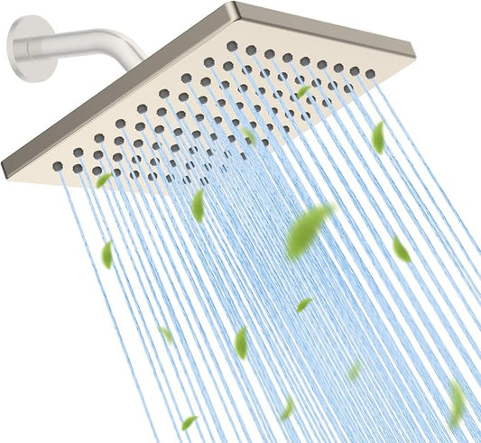 Hibbent cUPC Certified Thickness Metal 6'' Rain Shower Head, Brushed Nickel | High Pressure Shower Head, Bathroom Waterfall Shower Heads, High Flow Fixed Showerheads with Adjustable Brass Ball Joint