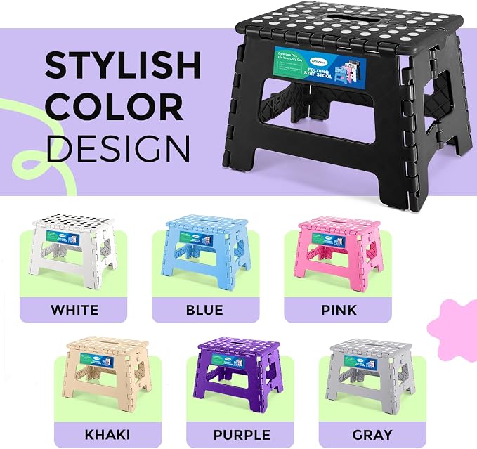 Dyforce Kids Step Stool 9 Inch, 300lbs Folding Step Stool for Toddler | Step stool for kids Black,Anti-slip Heavy Duty with Handle, Lightweight Foldable Stool for Bathroom Kitchen Bedroom Outdoor