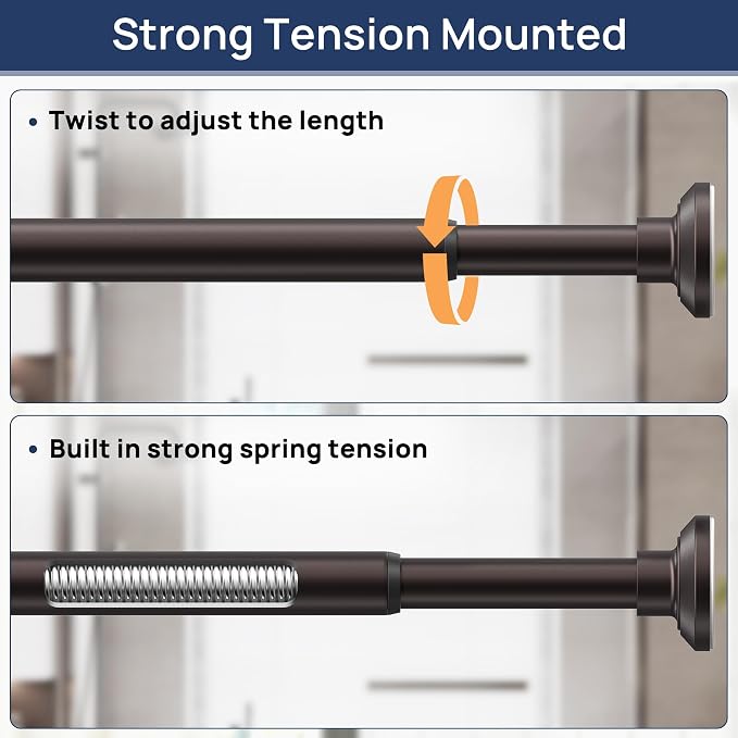 ENJOYBASICS 1" Bronze Shower Curtain Rod, 30-76" Adjustable, Secure Tension | Easy No-Drill Installation, No Tools, No Gaps, Sturdy Rust-Resistant Steel, Sag-Resistant Design, Tubs, RVs, Apartments