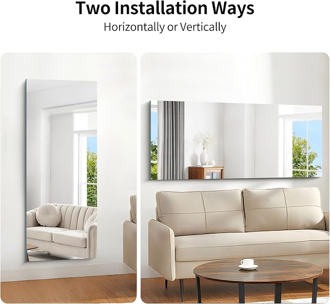 KOCUUY Frameless Mirror, 60"x24" Large Bathroom Mirror for Over Sink, Unframed Mirrors for Wall Upgraded Shatterproof Design, Modern Decorative for Bedroom, Living Room, Entryway