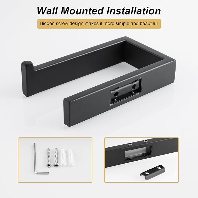 Sayayo Matte Black Toilet Paper Holder Wall Mount, RV Toilet Tissue Holder for Bathroom Tp Holder Square, SUS304 Stainless Steel 6 Inch