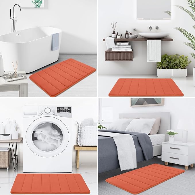 Buganda Memory Foam Bath Mat 35.4 x 24, Ultra Soft Absorbent Bathroom Rugs | Coral, Machine Washable Quick Dry Bath Mats for Bathroom Floor, Shower and Tub, Home Decor Accessories