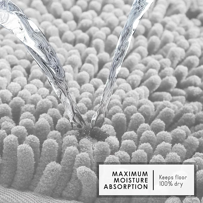 Hearth & Harbor Bathroom Rugs, Chenille Bath Mat - Machine Washable Bath Mats for Bathroom Non-Slip Backing Rubber, Quick Dry Bathroom Mat - Silver 24x36