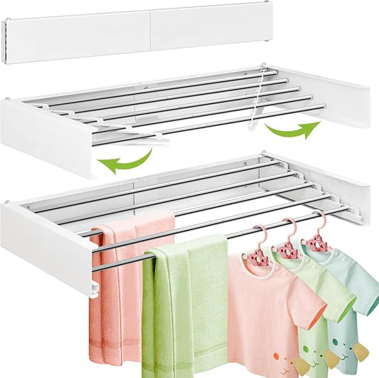 ZdwCyl Wall Mounted Drying Rack,32 inches,Foldbale, Clothes Drying Rack,Laundry Drying Rack Wall Mount,Drying Rack Clothing Space Saver,Retractable,Collapsible,Folding Laundry Rack,White