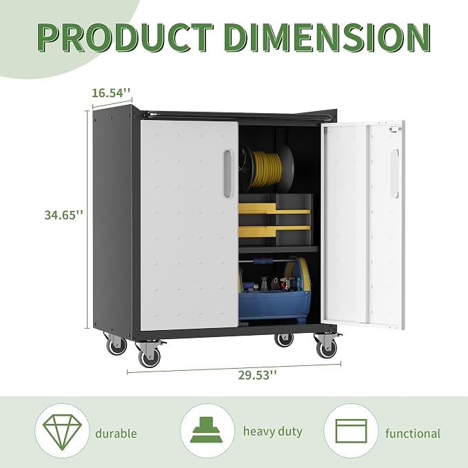 Garage Tool Cabinet Set,Heavy Duty Steel Rolling Tool Chest with Lockable Doors & Adjustable Shelves