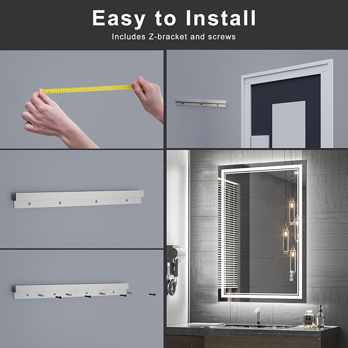 48''x36'' Lighted Mirrors for Bathroom Wall Backlit + Front Lit, Rectangular LED Bathroom Mirror Frameless with Lights Anti Fog, Dimmable, 3 Colors,Tempered Glass, Shatter-Proof (Color 1