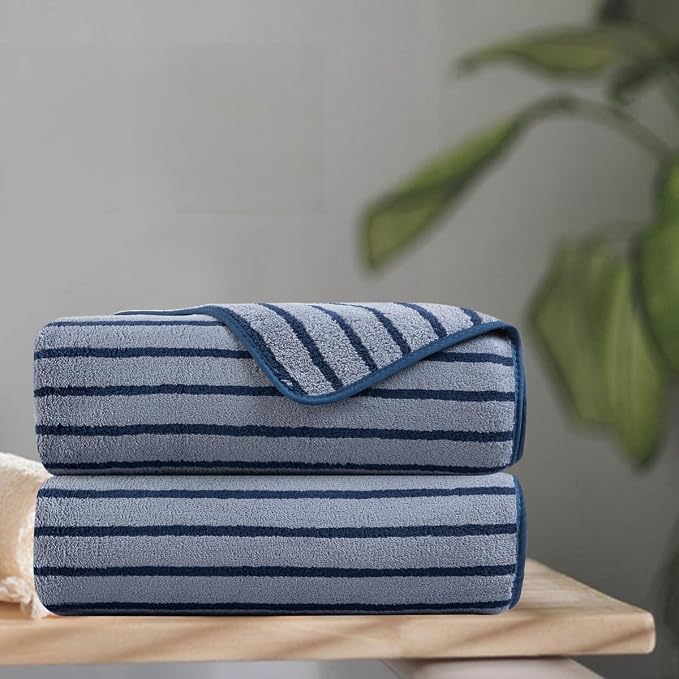 2 Piece Navy Cabana Stripe Hand Towels for Bathroom 16"x31" Ultra Soft Breathable Hand Face Towels Highly Absorbent Towels Quick Dry Beach Chair Towel for Spa Gym Hotel Travel Camp