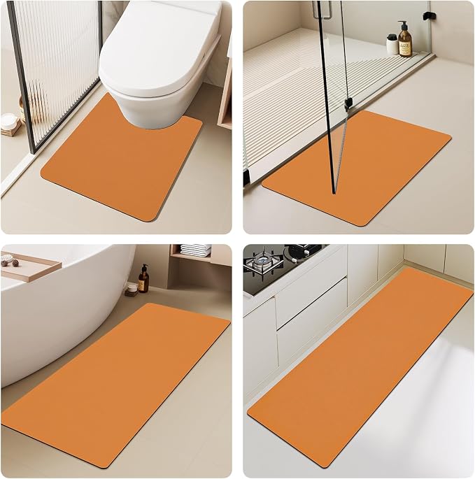 TYUU Bathroom Mat Quick Dry, Bathroom Rugs Non Slip Washable Thin Absorbent Bath Mat Fits Under Door Bathroom Floor Mat Perfect for Bath, Shower, or Sink 24"x48" Orange