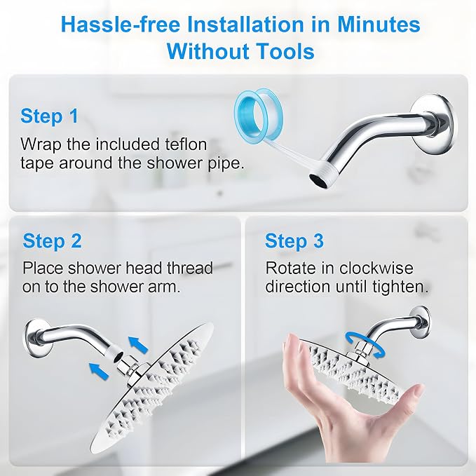 High Pressure Rainfall Shower Head, 6 Inches Showerhead with Perfect Adjustable Replacement, Removable Restrictor, Easy Installation for Your Bathroom Shower Heads (Chrome Finish, Ultra-thin)