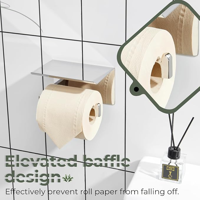 KOKOSIRI Toilet Paper Holder with Shelf Chrome Bathroom Toilet Roll Holder for Restroom T-304 Stainless Steel Wall Mounted, Polished Finish, B2010CH