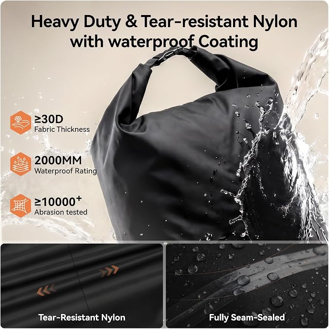 Travel Laundry Bag, Vacuum Compression Waterproof Dirty Clothes Bag | Pump-Free Space Saver Reusable Wet/Dry Storage, Odor Blocking, for Suitcase/Gym/Swim/Camp/Cruise/Dorm, 55x67cm 1pk Black