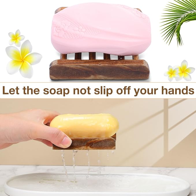 25 Pcs Bamboo Wood Soap Dish Bulk Bathroom Wooden Soap Holder Savers Self Draining Dishes Handcraft Tray, 3.3 x 3.3 x 0.67 Inch (Charcoal Color)
