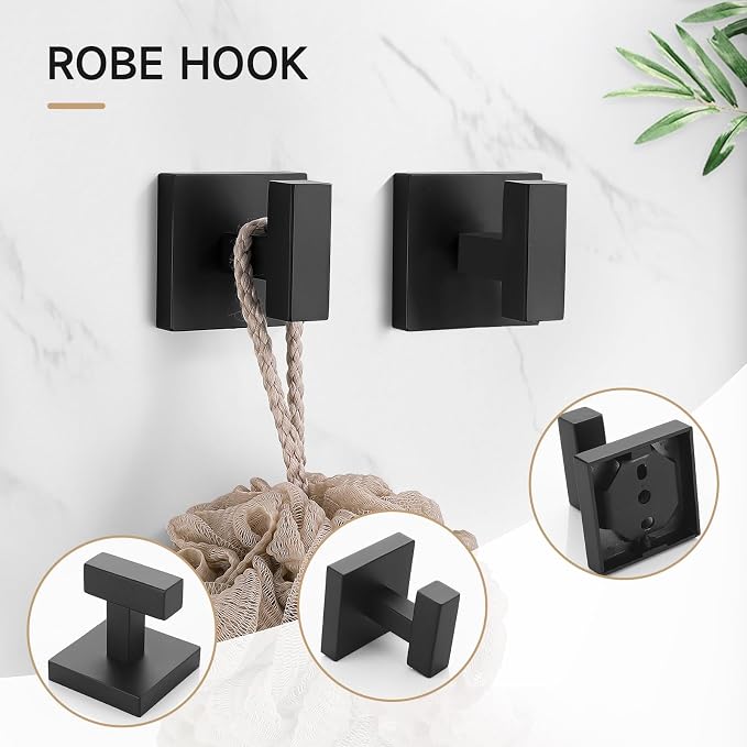 TQKAG 5-Piece Towel Bar Set, 23.6 Inch Bathroom Hardware Set, Matte Black | SUS304 Stainless Steel, Towel Rack for Bathroom, Classic Toilet Paper Holder Wall Mount, Matte Black Bathroom Accessories