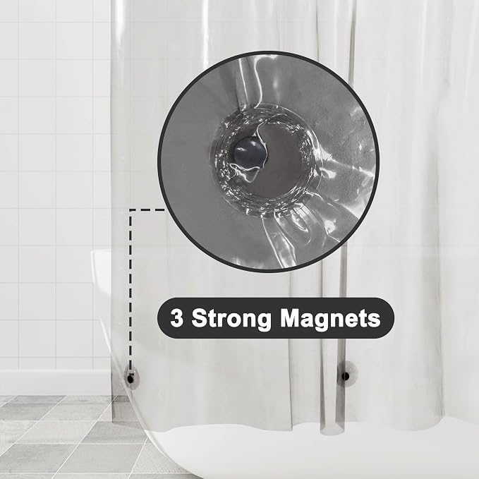 Barossa Design Extra Long Clear Black Shower Curtain Liner, 72" x 84" XL | Waterproof PEVA, 3 Magnets, PVC Free, Metal Grommets, Plastic Shower Liner XL 72 x 84 Inches for Bathroom/Tub