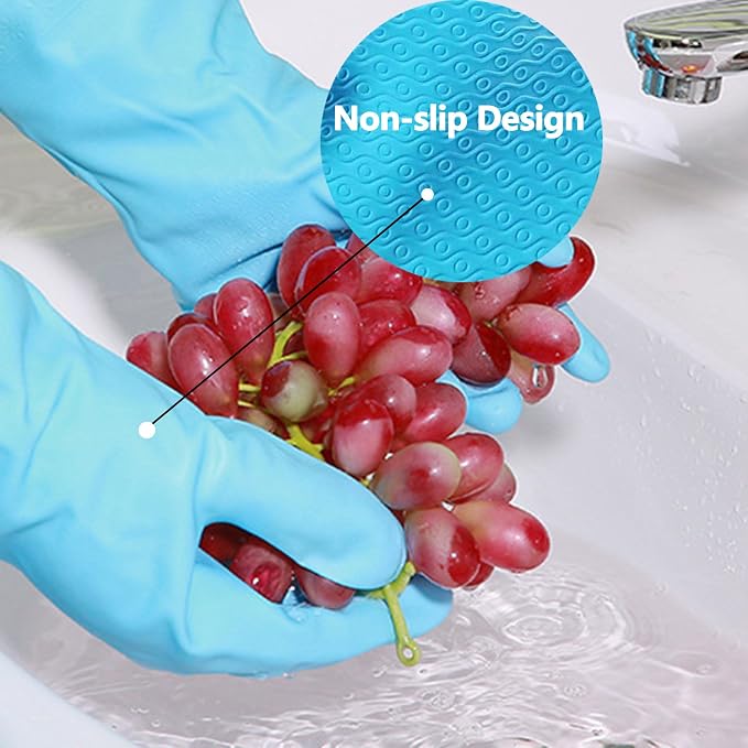 KINGFINGER Dishwashing Cleaning Gloves, 2 Pairs Reusable Rubber Gloves PVC Latex-Free Waterproof Long Cuff and Flock Lining Household Cleaning Gloves for Women